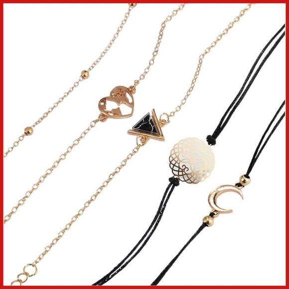 5 Piece Black and Rose Gold Color Bracelet Set - Picture 3 of 4